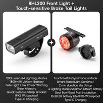 Rockbros Bike Light Set Mtb Road Cycling Light Waterproof 200Lm/400Lm Bicycle Headlight + Smart Rear Light Auto Brake Sensing