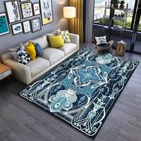 Mandala Flower Pattern Carpet in Blue and White Art Deco Style Suitable for use as an anti-slip for living room bedroom sofas 40x60cm( 15x23in )