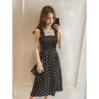 Women's Summer Halter Dresses Sub Midi Long Polka Dot One Shoulder Dresses 3XL juoda
