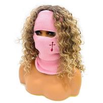 Adult Balaclava Hat Outdoor Windproof Handmade Neck Protect Hat for Women rožinė