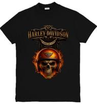 Harley-Davidson įkvėptas grafinis unisex marškinėlis su erelio ir kaukolės grafika S-3XL L
