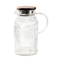 Easy to Cleaning Glass Water Pitcher with Retro Sun Pattern Lid Large Capacity for Family Gatherings and Homes Kitchen Use