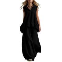 2 Piece Sets for Women Hooded Sleeveless Pullover Top And Long Pants Set Summer Casual Ruffle Lounge Outfits S juoda