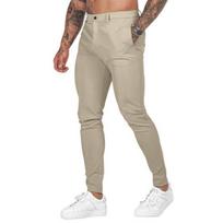 Vyriškos kelnės Slim Fit, vienspalvės, kulkšnies ilgio, minkštos, kvėpuojančios vidurio juosmens mygtuku Užsegamas užtrauktuku Vyriškos kasdienės kelnės M šviesios chaki spalvos