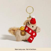 Creative Cute Red Scarf Pony Pendant Mascot Dolls Soft Stuffed Animal Key Ring Plush Horse Key Chain Festive Decor