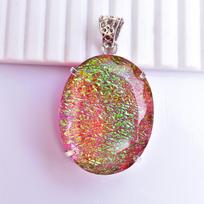 Lab-Grown Monarch Opal 153 Ct Oval Cut CERTIFIED 925 Sterling Silver Pendant 37.2 mm Approx. įvairiaspalvis