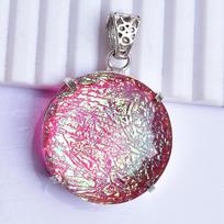 925 Sterling Silver Round Pendant CERTIFIED Lab-Created Monarch Opal 87 Ct Gem 29 mm Approx įvairiaspalvis