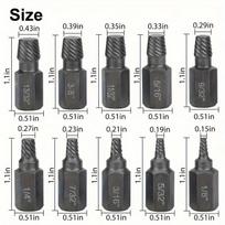 10Pcs Multi-Spline Hex Shank Screw Extractor Set Broken Bolt Remover Damaged Screw Extractor Tool Kit 10pcs