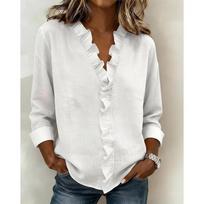 European and American spring women's fungus edge long-sleeved cotton shirt S balta