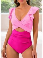 One Piece Women Swimsuit Cross Tight Backless High Waist Sexy Ruffle Splice Bikini Fashion Elegant Beach Vacation Wear S