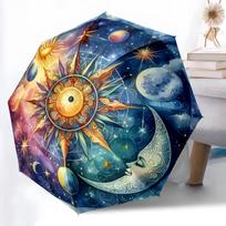 1pc Sturdy 8-Bone Auto Umbrella, Sun and Moon Umbrella, Digital Printed, Foldable Umbrella for On-the-Go Outdoor Use