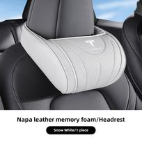 Leather Car Seat Headrest Memory Foam Comfort High-end Neck Pillow For Tesla Model 3 Y S X Cybertruck Juguete 2025 Auto Interior