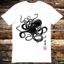 Octopus Calligraphy Gyotaku Japanese Art Manga Martial Samurai Zen T  Shirt 6204 S