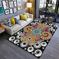 Colorful Spiral Pattern Black Carpet with Abstract Circular Design Suitable for use as an anti-slip for living room bedroom sofas 40x60cm( 15x23in )