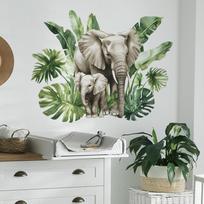2 Pcs Jungle Leaf Parent Baby Elephant Bedroom Living Room Home Background Beautification Wall Stickers 30*90cm*2pcs/fun-c72