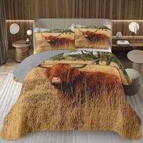 Aukštumų karvės pledas Viengulis/Karališkas Ūkinio gyvūno Jaučio Galvijų Užtiesalas Rustic Country Stiliaus Dygsniuotas patalynės komplektas Dvispusiai pledai EU Single 135x200cm