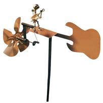 Metalinis būgnininkas Vėjo malūnas Sodo Statulėlė Rankų Darbo Metalo Gitara Vėjo Suktuvas Dekoratyvinis Galingas Roko Menas Vejos Verandos Kiemo Dekoras geltona