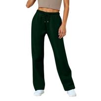 Women's Wide Leg Track Pants Fleece Lined Loose Straight Casual Pants  Sports Jogger Pants With Pockets L armijos žalia spalva