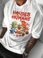 HOUSES AND HUMANS Dragon  Cabin Graphic TShirt 100 Cotton ONeck Short Sleeve Summer Casual Mens Tshirt Streetwear S