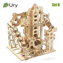 3D Ury Wooden Puzzles Marble Electric Catapult Track Device Set Mechanical Model Science Maze 7 Balls Assembly Toy For Kids Gift