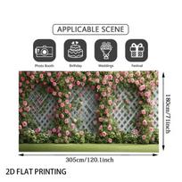 2D Lush Rose Wall Backdrop, White Lattice Fence with Pink Roses Photography Background for Party Decor 47.2x31.5inch/120*80cm
