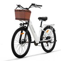 CYSUM X-City Elektrinis miesto dviratis 250W variklis 48V 10.4Ah baterija 60–80 km nuotolis 26″ ratai Shimano 7 pavarų žemas rėmas balta