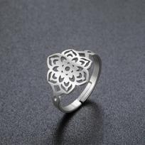 LIKGREAT Vintage Lotus Engraved Open Ring 15mm Width Stainless Steel Adjustable Hypoallergenic Jewelry Amulet Ring Gift