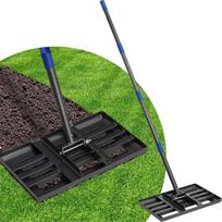 Vejos išlyginimo grėblys, 43 x 25 cm Levelawn įrankis su pastangas taupančiu lenktu kraštu, 1,8 m metalinis vejos išlygintojas, tvirtas, laisvai judinkite dirvožemį, žemės paviršius pilka