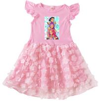 4114 Kids Girls Rumi Zoey Mira Print Flower Applique A Line Dress 100cm rožinė