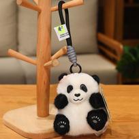 Cute Black And White Plush Panda Pendant Keychain With Floral Design And Skirt Flower