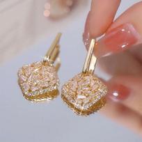 14K gold plated Korean new fashion jewelry luxury geometric zircon pendant earrings elegant women's dance party accessories girl