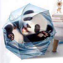 1pc Sturdy 8-Bone Auto Umbrella, Giant panda Umbrella, Digital Printed, Foldable Umbrella for On-the-Go Outdoor Use