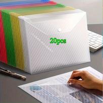 20-Pack A4 Snap Button File Folders in Random Colors, for Exam Paper Storage, School Supplies And Office Document Organization