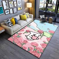 Cartoon Bear with Heart and Pink Roses Pastel Color Carpet Decor Suitable for use as an anti-slip for living room bedroom sofas 40x60cm( 15x23in )