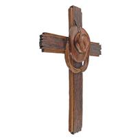 Rustic Western Cowboy Hat and Rope Wall Decor Mounted on Wooden Cross for Country Style Interior Decoration