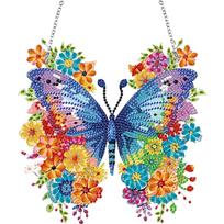 Acrylic Single-Side Butterfly Diamond Painting Hanging Pendant Cute 5D DIY Diamond Painting Dots Pendant Animal for Office Decor mėlyna
