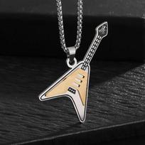 Hip Hop Rock Instrument Bass Guitar Stainless Steel Pendant Necklace for Men Women Personalized Music Party Jewelry Gifts