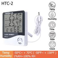 HTC-2 LCD Electronic Digital Temperature Humidity Meter Indoor and Outdoor Temperature Display Weather Station with Clock HTC-2