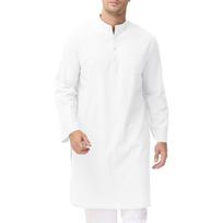 Men White Cotton Blend Kurta Long Sleeve Mandarin Collar Tunic with Pocket S balta