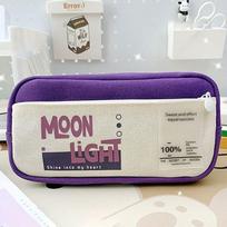 INS Style Multi-layer Pen Bag Double Zipper Canvas Pencil Case Large Capacity Pencil Pouch Students Stationery violetinė