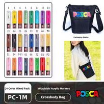 uni POSCA Acrylic Markers Multi Colors Set with Crossbody Bag High Coverage Rock Glass Fabric DIY Japanese Stationery Marcadores