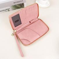 RFID Long Passport Folder Ticket Storage ID Bag Multifunctional Travel Zipper Passport Bag rožinė
