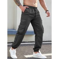 Men's Khaki Cargo Jogger Pants With Zipper Pockets S juoda