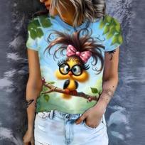 Creative Fashionable Personalized Printed Womens T-shirt Summer Comfort Plus Size Versatile Casual Round Neck Short Sleeved T-shirt S