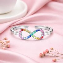 Rainbow Infinity Adjustable Open Ring – 925 Sterling Silver 7 balta