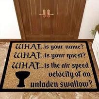 Quirky Monty Python Holy Grail Trivia Doormat, Cult Classic Movie Reference Design, Welcome Mat for Entryway, Game Room, Bedroom 40cm x 60cm