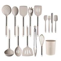 15Pcs Kitchen Utensils Set with Holder Food-Grade Silicone Egg Beater Ladle Spoon Whisk Skimmer Scarper Non-stick Spatula Set Heat Resistant Safe 15 pcs