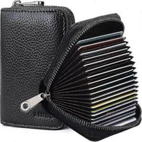 Rfid 20 Card Slots Credit Card Holder Genuine Leather Small Card Case For Women Or Men Accordion Wallet With Zipper