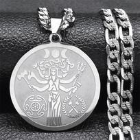 Hecate Triple Moon Goddess Pendant Necklace for Men Stainless Steel Silver Color Greek Mythology Chain Necklace Jewelry N3005S05
