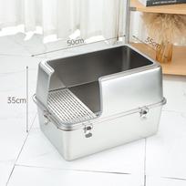 Corridor Style Stainless Steel Litter Box 60cm Odor Control Cat Toilet Anti-Splash High Sided Litter Pan Enclosed Cat Bedpans